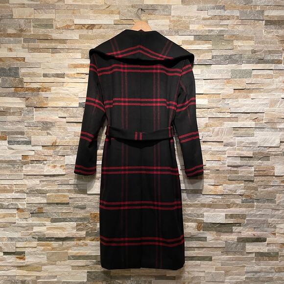 Ann Taylor Wool Blend Plaid Long Coat | Double Breasted Black Gray Red NWOT $300 - Picture 9 of 14